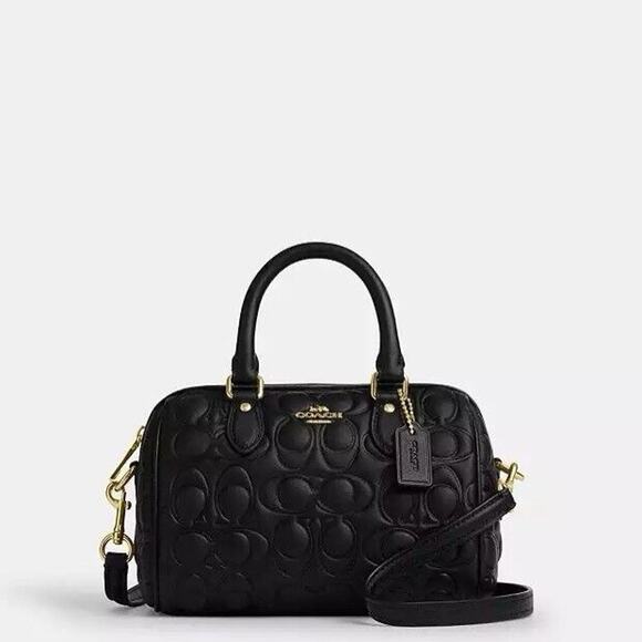 NWT Coach Mini Rowan Crossbody Bag Leather CY743  Gold/Black - Picture 1 of 8